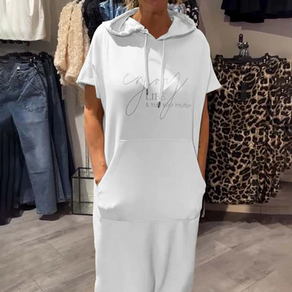⏳Time-Limited Special⏰Women’s Solid Short-Sleeve Hooded Long Dress
