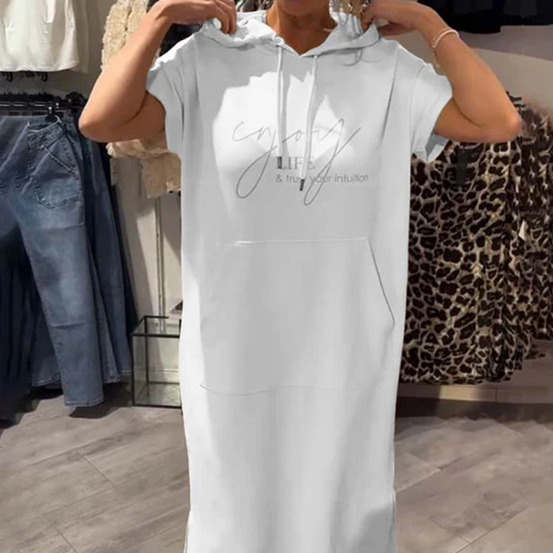 ⏳Time-Limited Special⏰Women’s Solid Short-Sleeve Hooded Long Dress