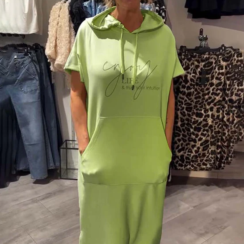 ⏳Time-Limited Special⏰Women’s Solid Short-Sleeve Hooded Long Dress