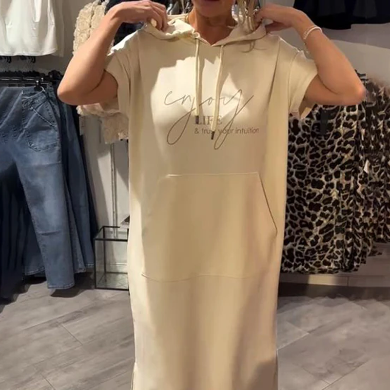 ⏳Time-Limited Special⏰Women’s Solid Short-Sleeve Hooded Long Dress
