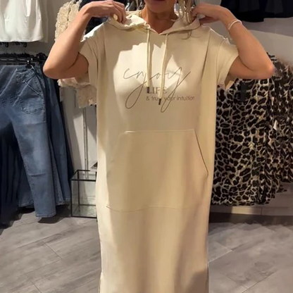 ⏳Time-Limited Special⏰Women’s Solid Short-Sleeve Hooded Long Dress