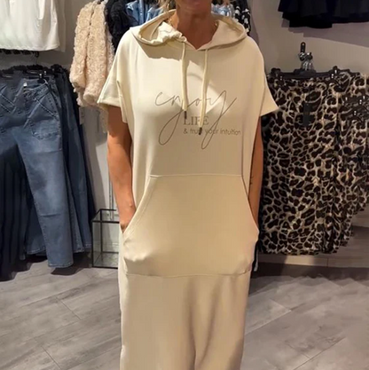 ⏳Time-Limited Special⏰Women’s Solid Short-Sleeve Hooded Long Dress