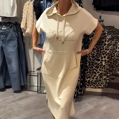 ⏳Time-Limited Special⏰Women’s Solid Short-Sleeve Hooded Long Dress