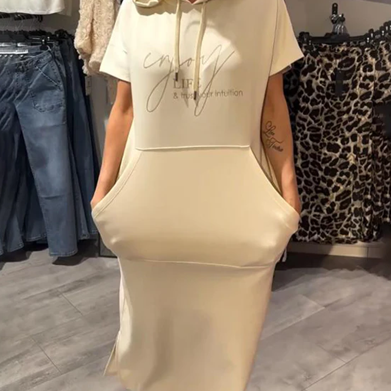 ⏳Time-Limited Special⏰Women’s Solid Short-Sleeve Hooded Long Dress