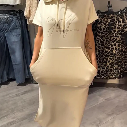 ⏳Time-Limited Special⏰Women’s Solid Short-Sleeve Hooded Long Dress