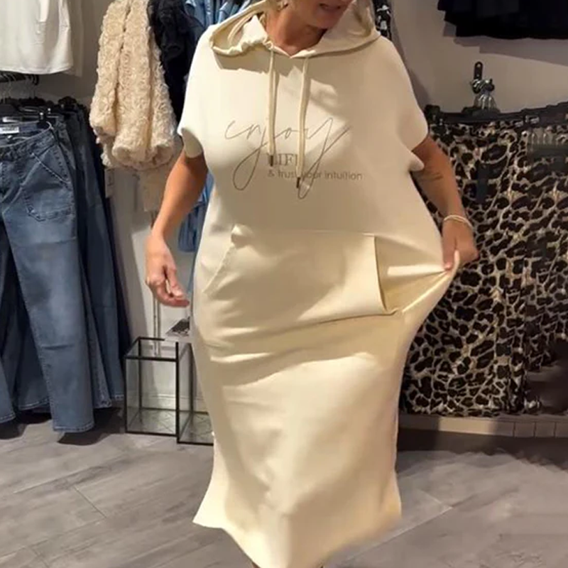 ⏳Time-Limited Special⏰Women’s Solid Short-Sleeve Hooded Long Dress