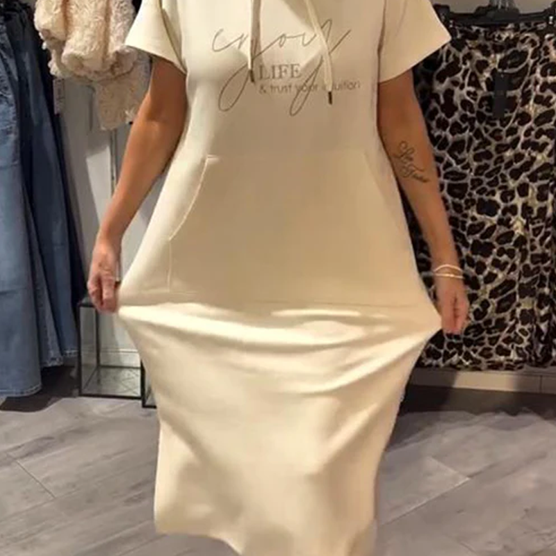 ⏳Time-Limited Special⏰Women’s Solid Short-Sleeve Hooded Long Dress