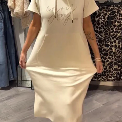 ⏳Time-Limited Special⏰Women’s Solid Short-Sleeve Hooded Long Dress
