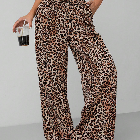 Women's Fashion Leopard Print Straight-Leg Wide Pants