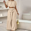 ⏳Time-Limited Special⏰Off-Shoulder Puff Sleeve Top & Wide-Leg Pants Set – Elegant Summer 2-Piece! 💃
