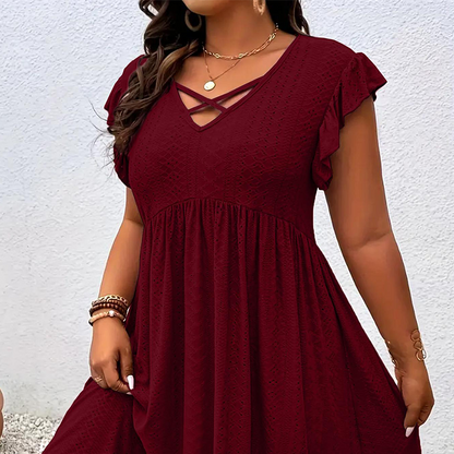 ⏳Time-Limited Special⏰Women's V-Neck Ruffle Trim Dress – Flattering, Soft & Perfect for Any Event 🌸