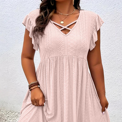 ⏳Time-Limited Special⏰Women's V-Neck Ruffle Trim Dress – Flattering, Soft & Perfect for Any Event 🌸
