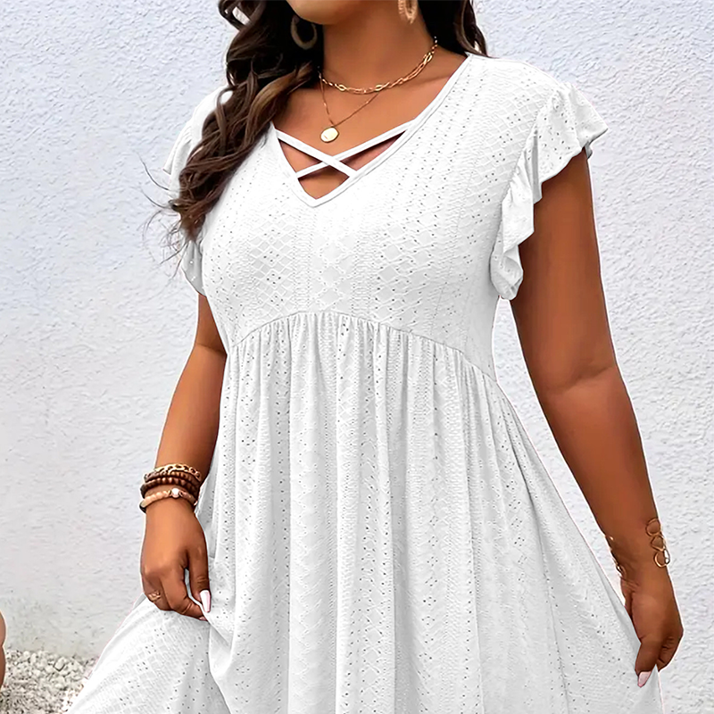 ⏳Time-Limited Special⏰Women's V-Neck Ruffle Trim Dress – Flattering, Soft & Perfect for Any Event 🌸