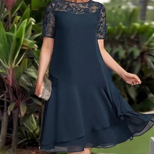 Women's Layered Mesh A-Line Midi Dress
