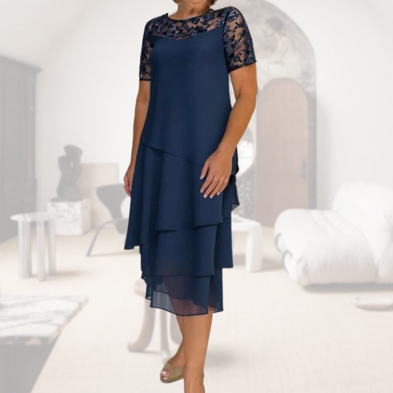 Women's Layered Mesh A-Line Midi Dress