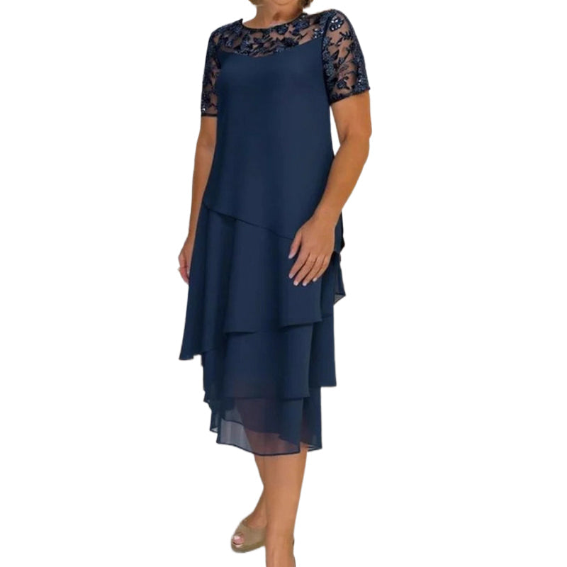 Women's Layered Mesh A-Line Midi Dress