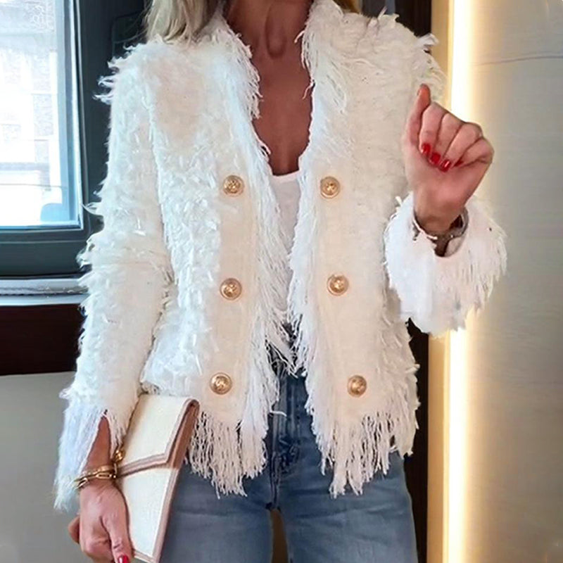 ⏳Time-limited Special⏰Women’s Fashion Button Tassel Short Coat