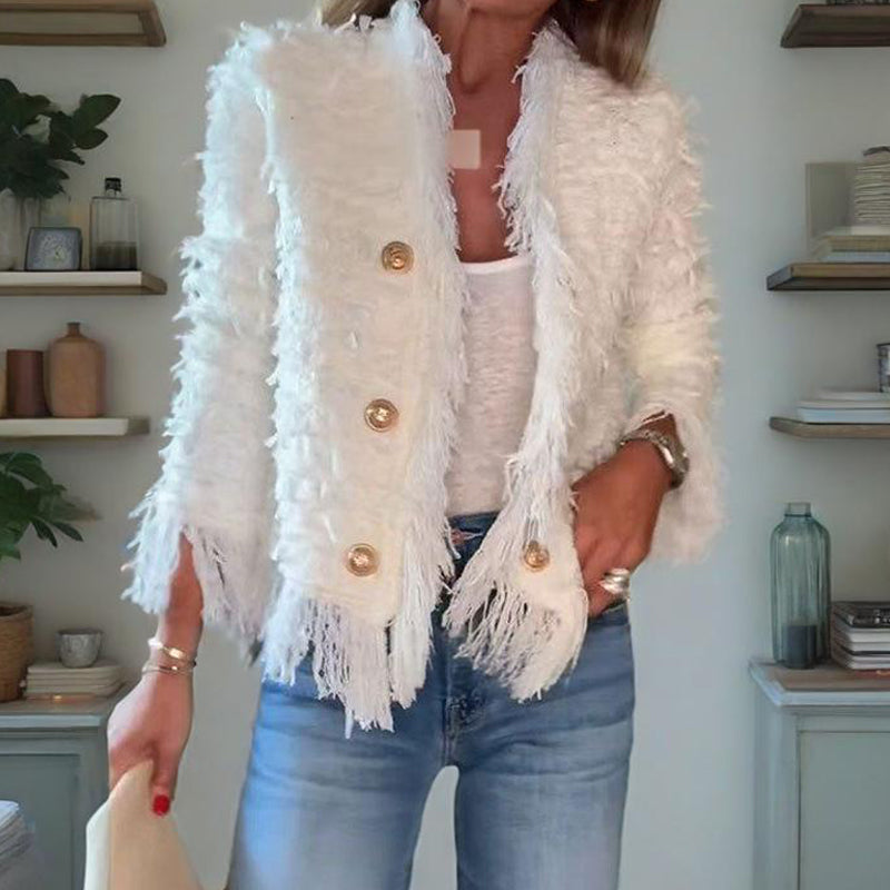 ⏳Time-limited Special⏰Women’s Fashion Button Tassel Short Coat