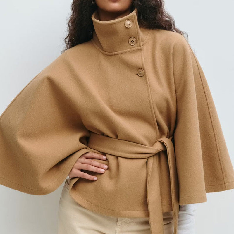 🍁Autumn Special-Sale 60% off - Women's Stand Collar Shawl Coat (with Belt)🧶Chic, Comfortable & Made for Every Occasion