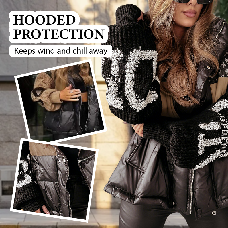 ⏳Time-limited Special⏰Women’s Patchwork Knit Sleeve Hooded Puffer Jacket|Free Express Delivery✈️