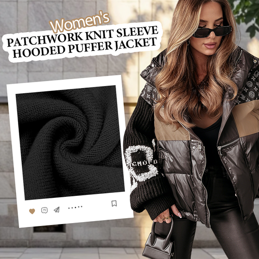 ⏳Time-limited Special⏰Women’s Patchwork Knit Sleeve Hooded Puffer Jacket|Free Express Delivery✈️