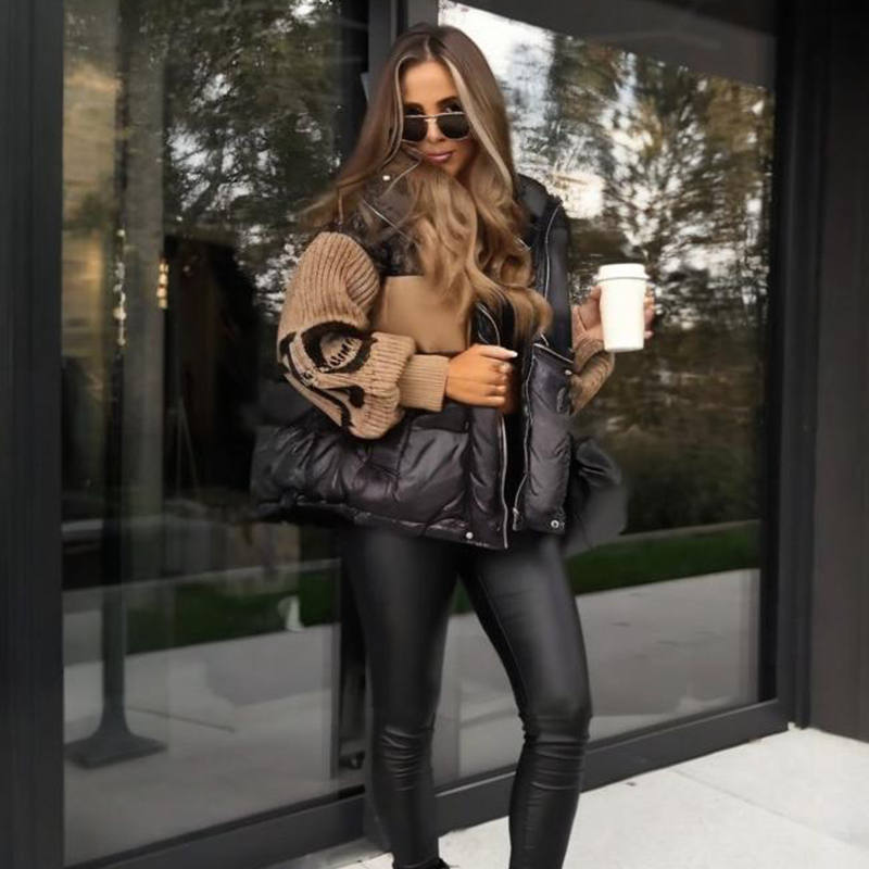 ⏳Time-limited Special⏰Women’s Patchwork Knit Sleeve Hooded Puffer Jacket|Free Express Delivery✈️