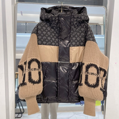 ⏳Time-limited Special⏰Women’s Patchwork Knit Sleeve Hooded Puffer Jacket|Free Express Delivery✈️