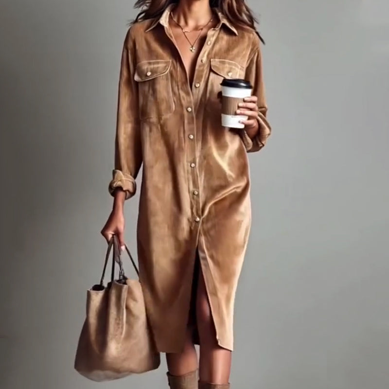 ⏳Time-Limited Special⏰Effortless Chic Corduroy Shirt Dress – Soft, Cozy & Versatile for All Seasons 🍂