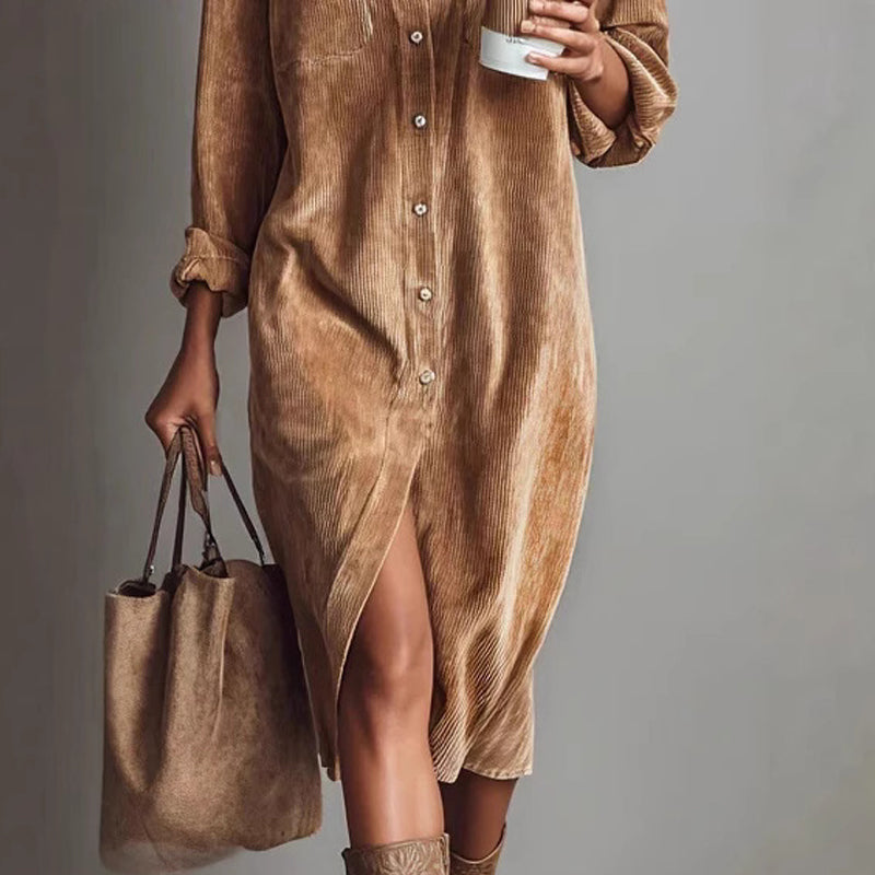 ⏳Time-Limited Special⏰Effortless Chic Corduroy Shirt Dress – Soft, Cozy & Versatile for All Seasons 🍂
