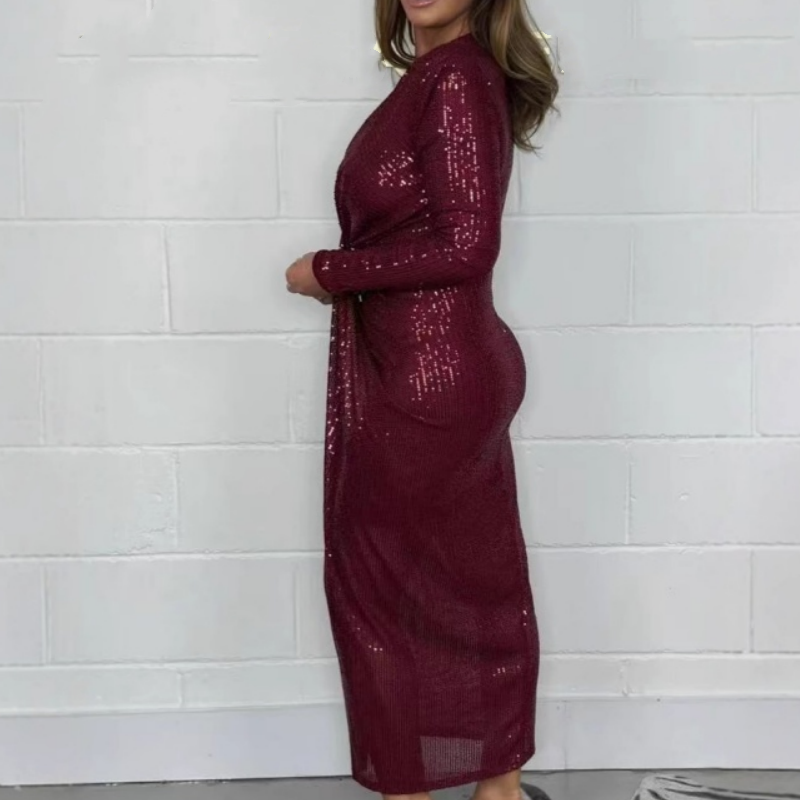 ⏳Time-Limited Special⏰Women V-neck Pleated Sequined Slit Elegant Temperament Evening Party Dress