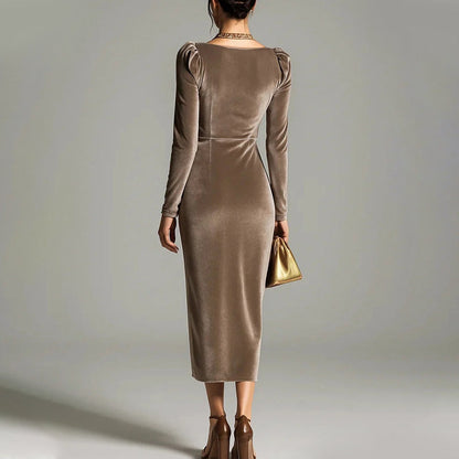 ⏳Time-Limited Special⏰Long Sleeve Cowl Neck Ruched Slit Dress