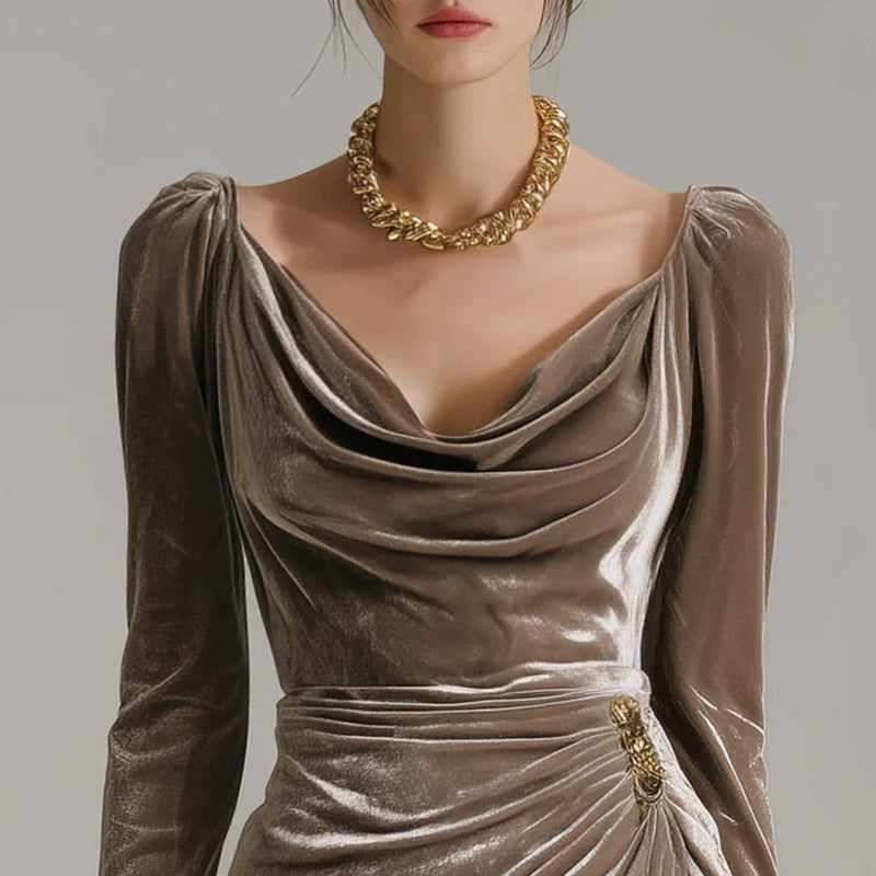 ⏳Time-Limited Special⏰Long Sleeve Cowl Neck Ruched Slit Dress