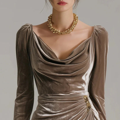 ⏳Time-Limited Special⏰Long Sleeve Cowl Neck Ruched Slit Dress