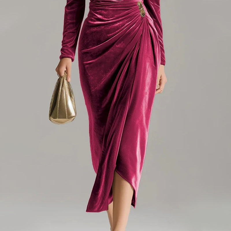 ⏳Time-Limited Special⏰Long Sleeve Cowl Neck Ruched Slit Dress