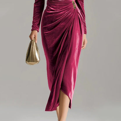 ⏳Time-Limited Special⏰Long Sleeve Cowl Neck Ruched Slit Dress