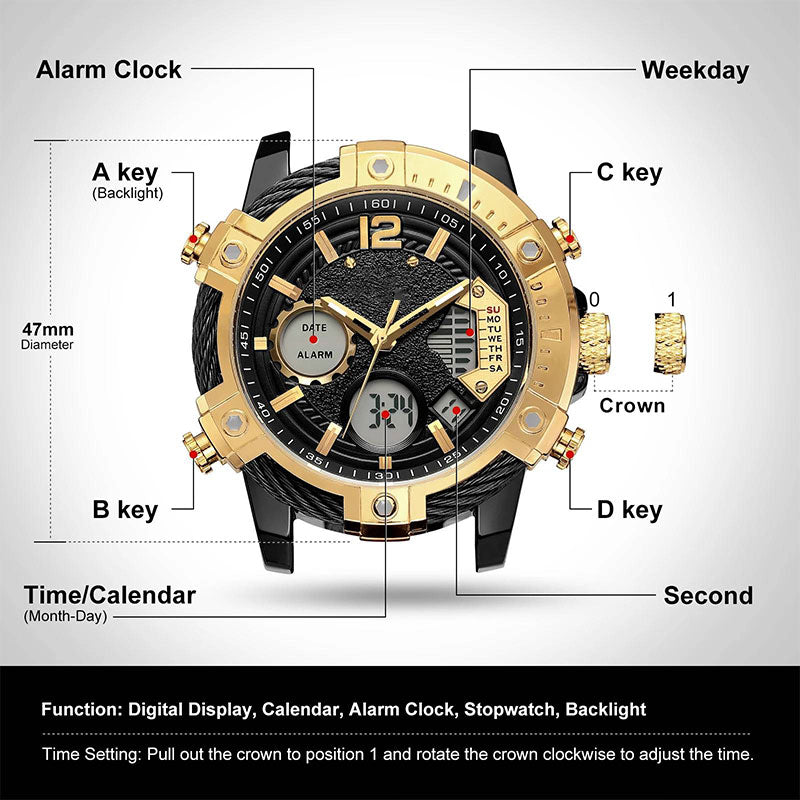 🎄Christmas Sale 60% OFF🔥Multifunctional Dual Display 3ATM Waterproof Men's Quartz Sports Watch