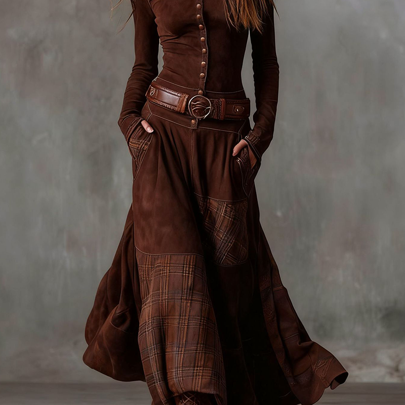 Vintage Stand Collar Button-Down Swing Dress