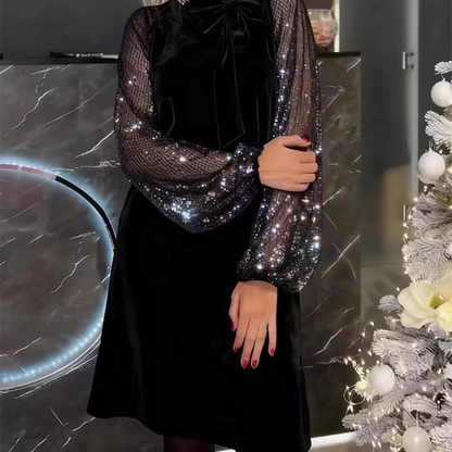 ⏳Time-Limited Special⏰Women's Sequin Bow Tie Neck Dress✨👗