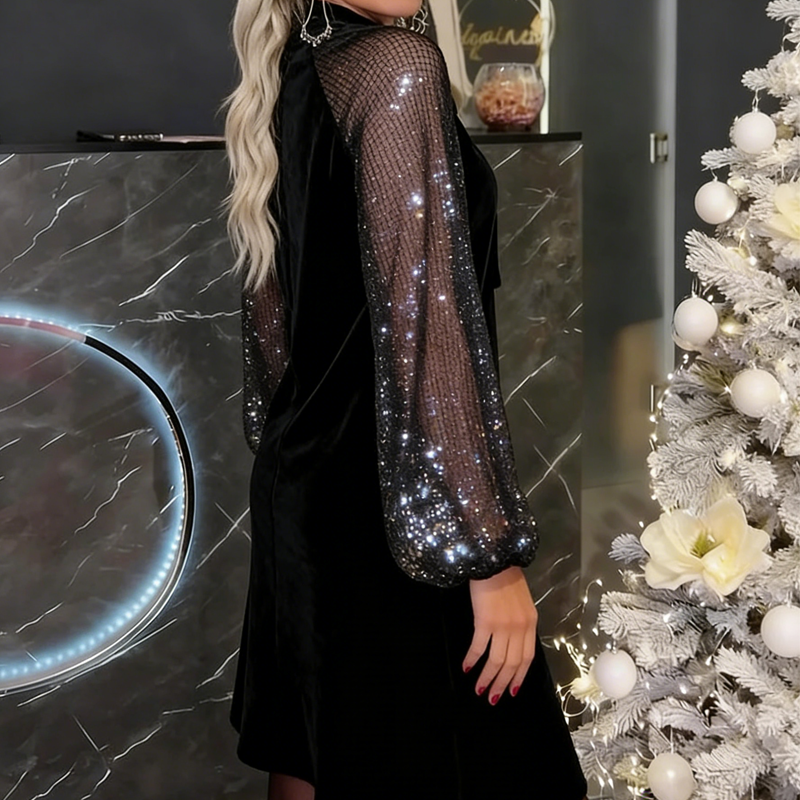 ⏳Time-Limited Special⏰Women's Sequin Bow Tie Neck Dress✨👗