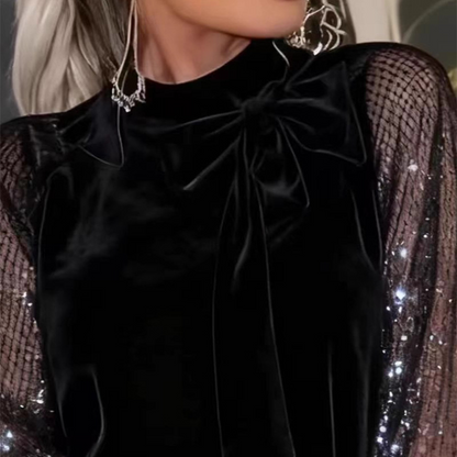 ⏳Time-Limited Special⏰Women's Sequin Bow Tie Neck Dress✨👗