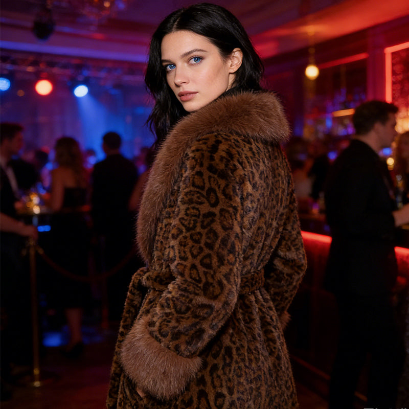 ⏳Time-Limited Special⏰Women's Leopard Print Fluffy Faux Fur Coat with Belt🔥🔥