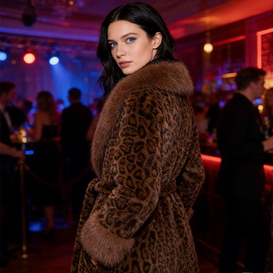 ⏳Time-Limited Special⏰Women's Leopard Print Fluffy Faux Fur Coat with Belt🔥🔥