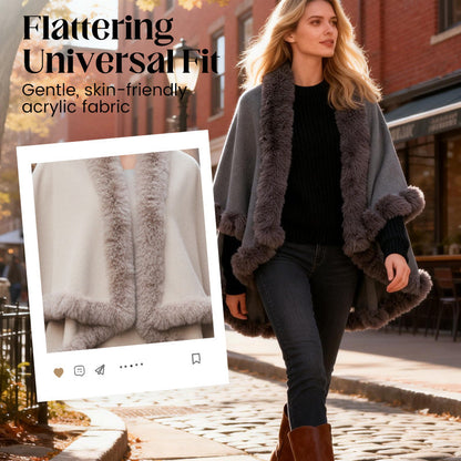 Women's Double-Layer Knit Shawl with Plush Trim