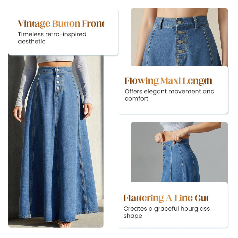 ⏳Time-Limited Special⏰Vintage Button-Front A-Line Denim Skirt👗