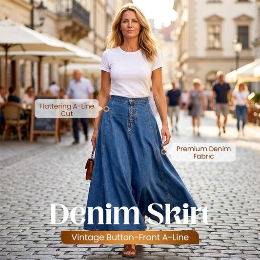 ⏳Time-Limited Special⏰Vintage Button-Front A-Line Denim Skirt👗