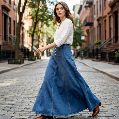 ⏳Time-Limited Special⏰Vintage Button-Front A-Line Denim Skirt👗