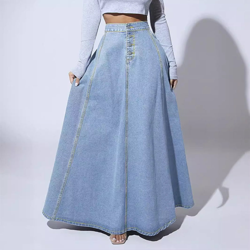 ⏳Time-Limited Special⏰Vintage Button-Front A-Line Denim Skirt👗