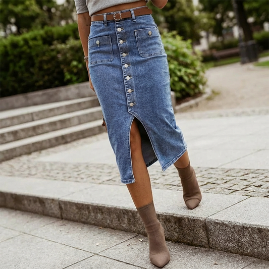 ⏳Time-Limited Special⏰High-Waist Button-Front Denim Skirt