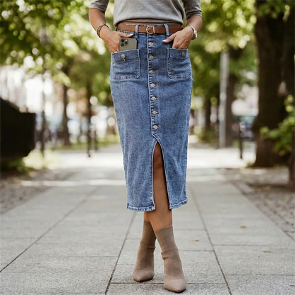 ⏳Time-Limited Special⏰High-Waist Button-Front Denim Skirt