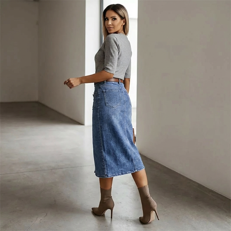 ⏳Time-Limited Special⏰High-Waist Button-Front Denim Skirt